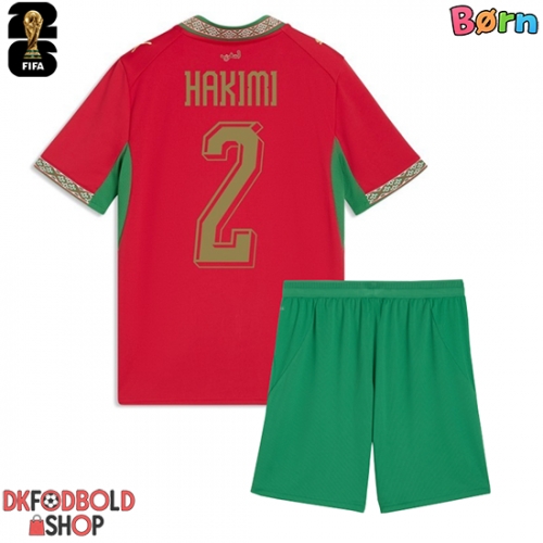 Marokko Achraf Hakimi #2 Hjemmebanesæt Børn VM 2026 Kort ærmer (+ korte bukser)